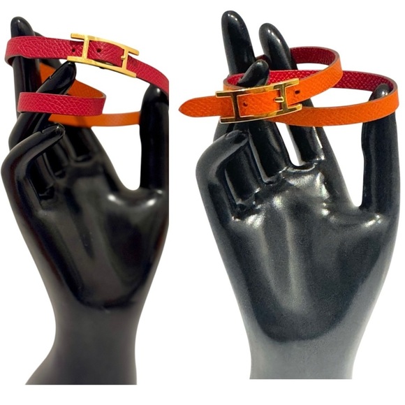 Hermes Behapi Double Tour Epsom Leather Reversible 2 Tone Bracelet Hapi Closure - Picture 2 of 14